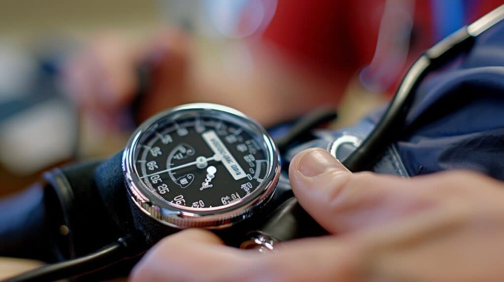 A blood pressure cuff gauge.