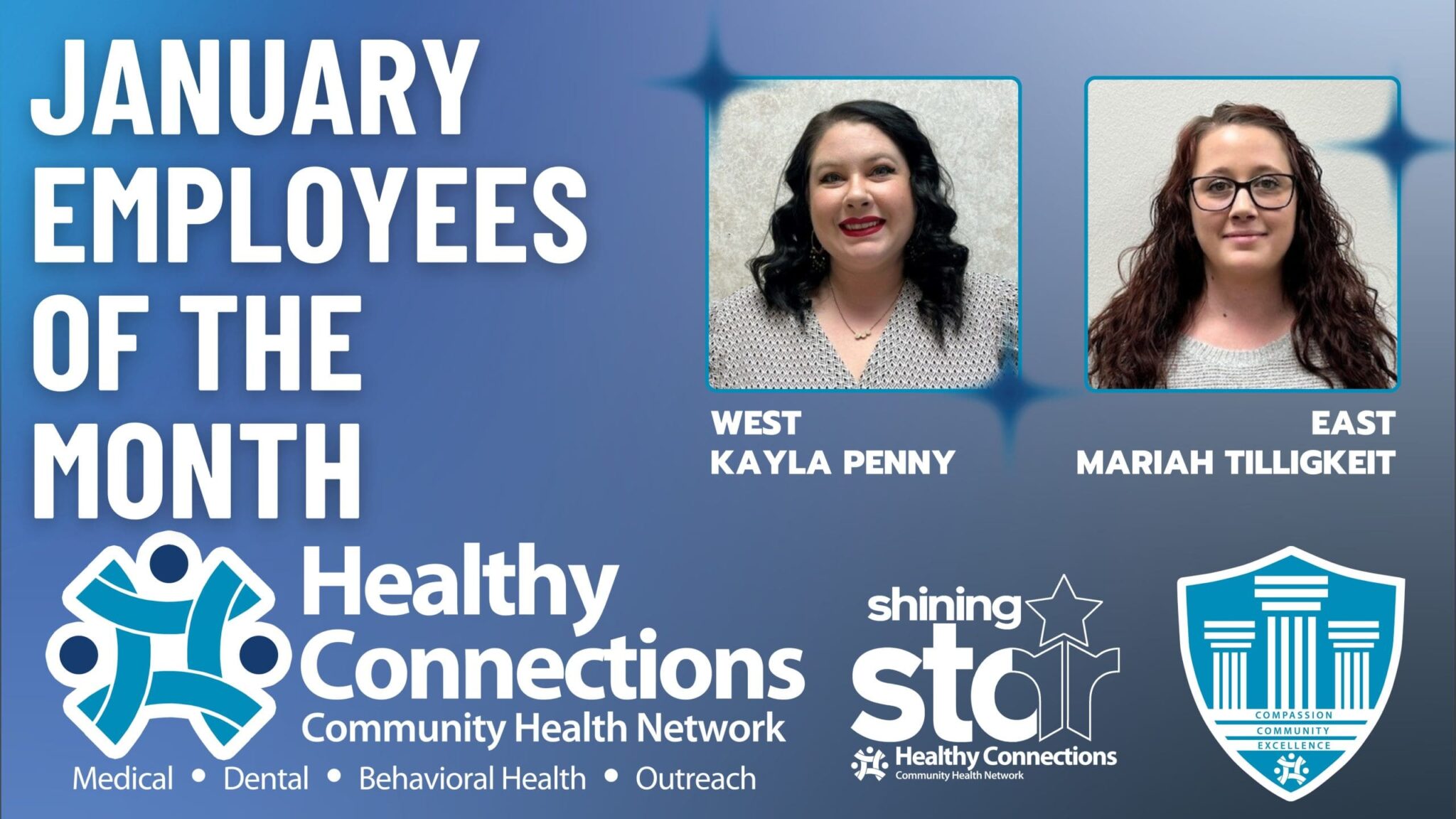 Congratulations to Kayla Penny and Maria Tilligkeit for being named Healthy Connections January 2024 Employees of the Month.