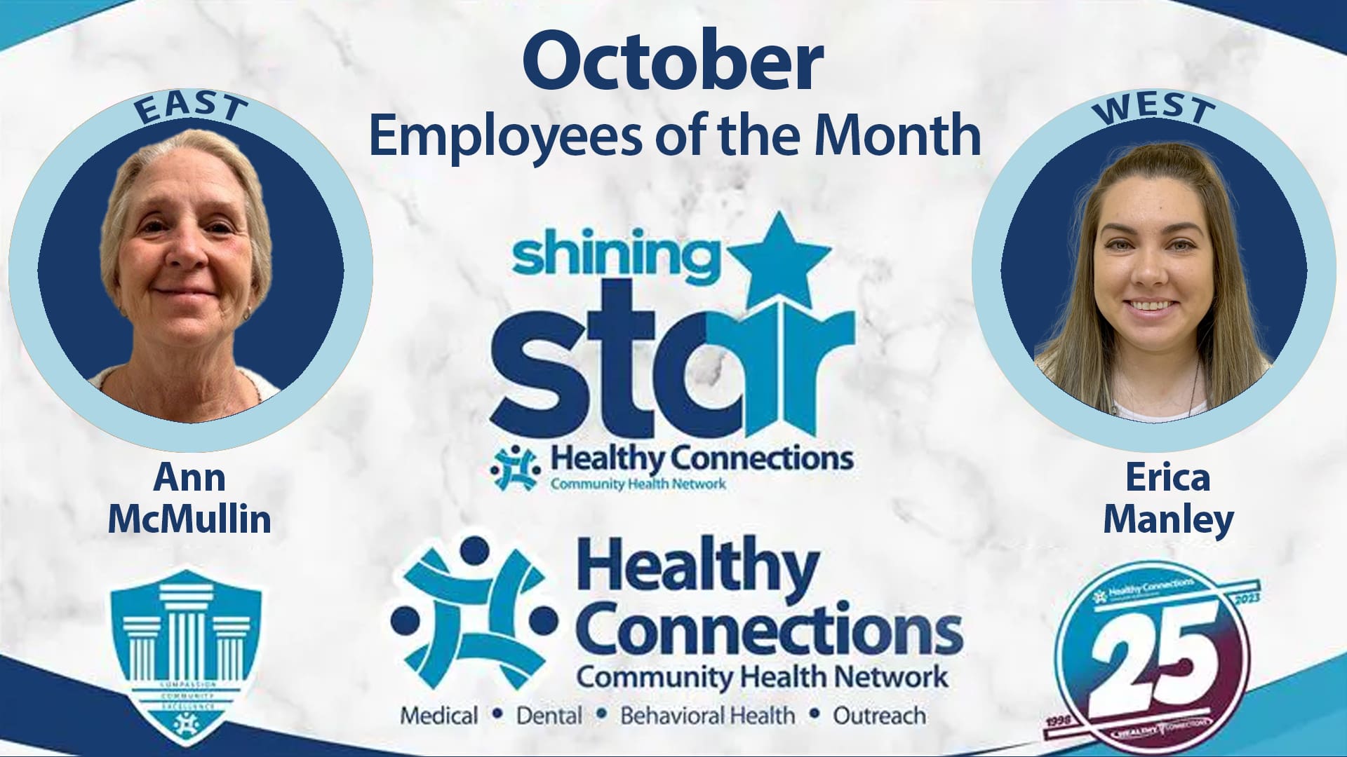 Healthy Connections announces that Erica Manley and Ann McMullen have been named the October 2023 Employees of the Month.