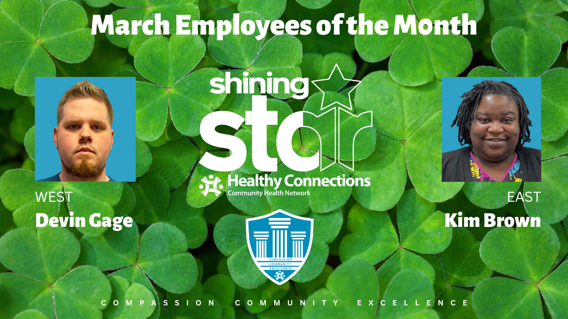 The Healthy Connections March Shining STAR Employees of the Month: Devin Gage and Kim Brown.