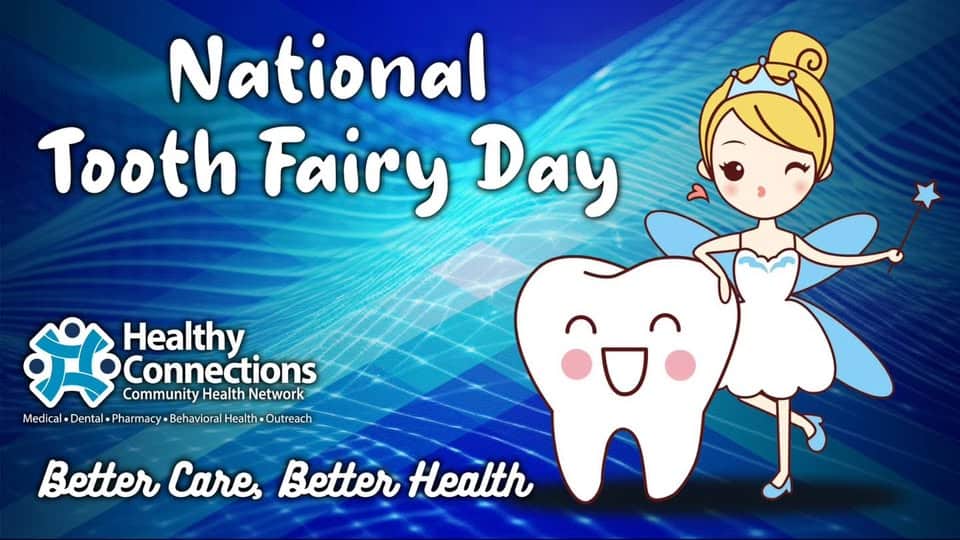 A blog cover for National Tooth Fairy Day at Healthy Connections with a cute animated fairy and tooth.