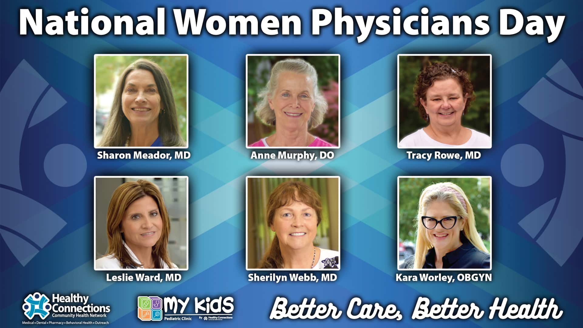 National Women Physicians Day announcement with 6 women's profiles.